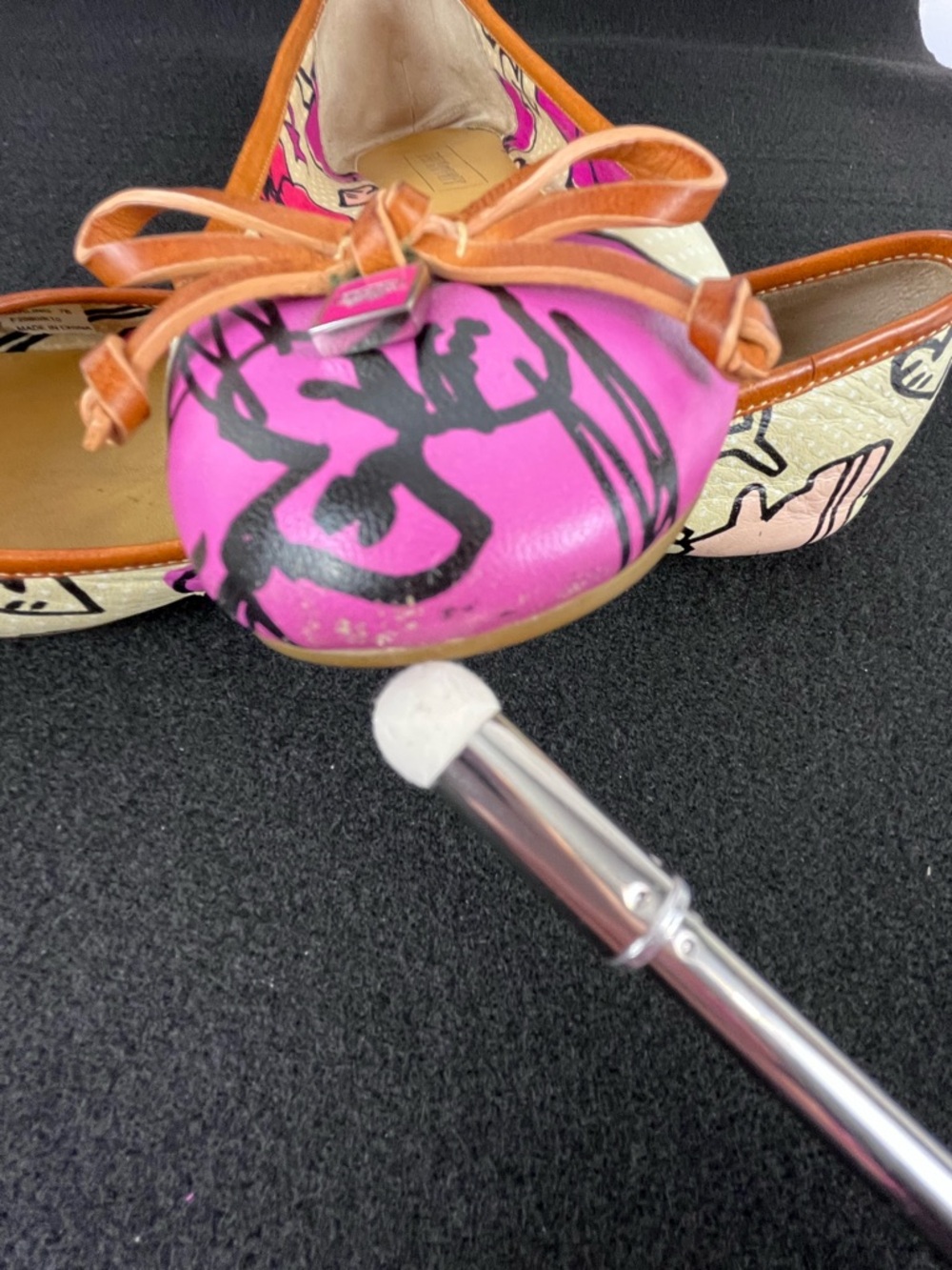 Coach Poppy Darling Graffiti Print Ballet Flats Pink Cream Leather Trim Size 7 - Picture 14 of 15